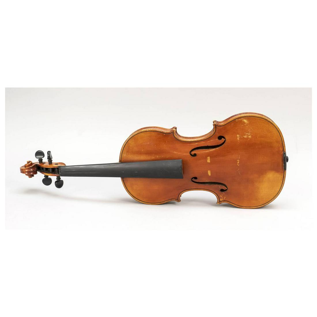 Violin, inscribed on a label in th: Violin, inscribed on a label in the body ''From the collection of Fritz Steiner Geigenbaumeister WÃ¼rzburg'', l. 60 cm.