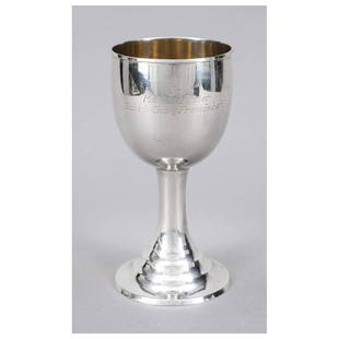 Goblet, German, 20th century, maker's: Goblet, German, 20th century, maker's mark Gottlieb Kurz, SchwÃ¤bisch GmÃ¼nd, silver 830/000, gilding inside, round stepped stand, merging into slender shaft, tulip-shaped cupola, smooth form, wal