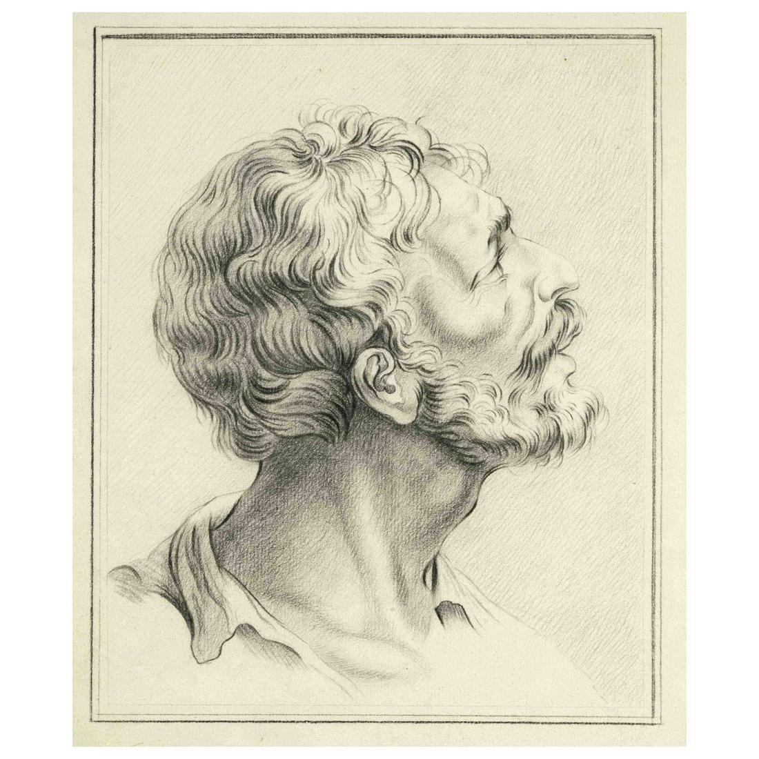 Johann Heinrich Lips (1758-1817) (: Johann Heinrich Lips (1758-1817) (attrib.), Head study of a man with open mouth looking up, charcoal drawing on van Geldern laid paper, unsigned, on backing board attribution to Lips, on verso collect