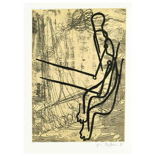 Group of 7 prints by various artist: Group of 7 prints by various artists of the 20th century.: Markus Oehlen (*1956), ''Angler'', etching, Dieter Roth (1930-1998), composition, etching with aquatint as well as the associated fingerprint