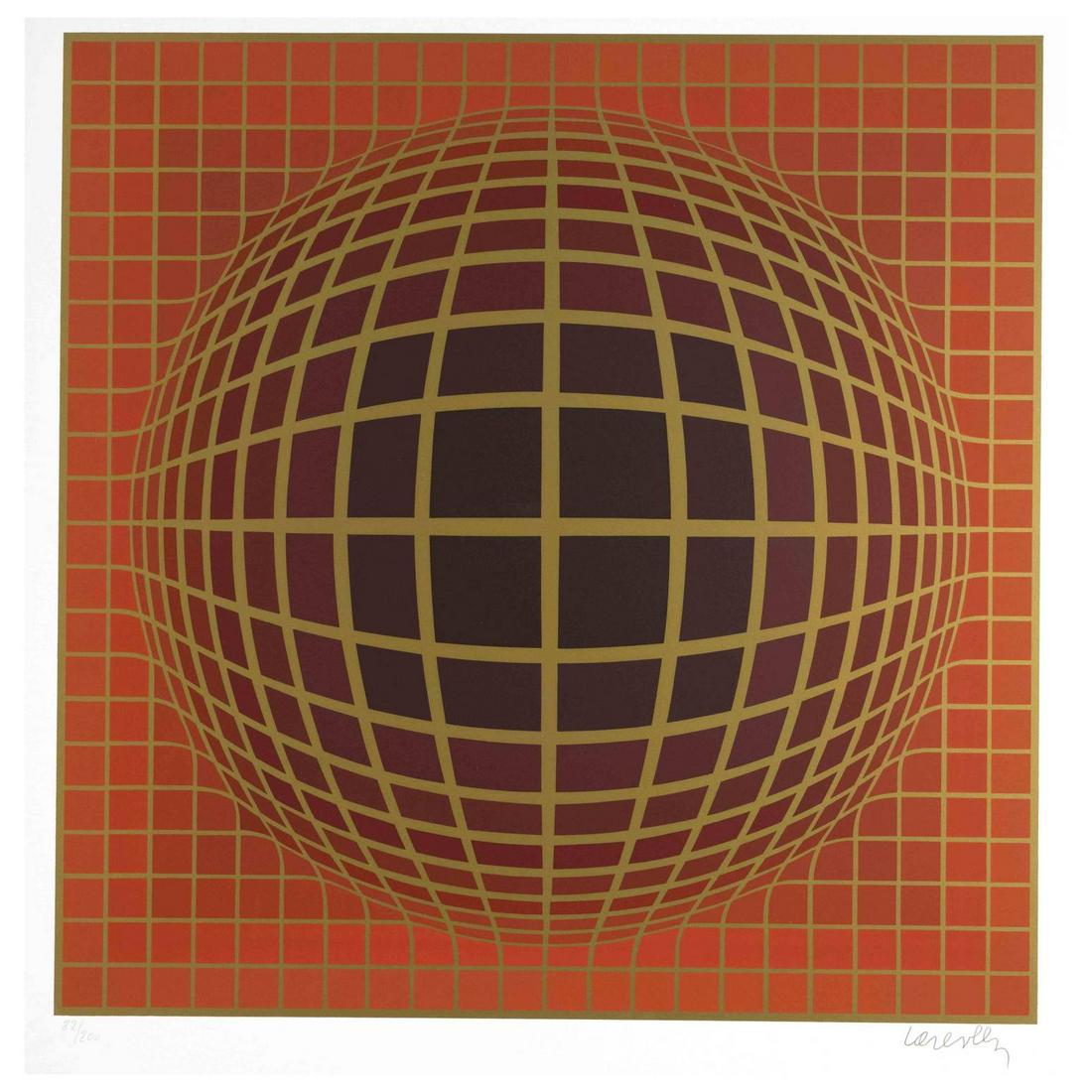 Victor Vasarely (1906-1997), Op-Art: Victor Vasarely (1906-1997), Op-Art composition, color serigraph on cardboard, signed by hand lower right, number 82/200 lower left, sheet measures 67 x 63 cm