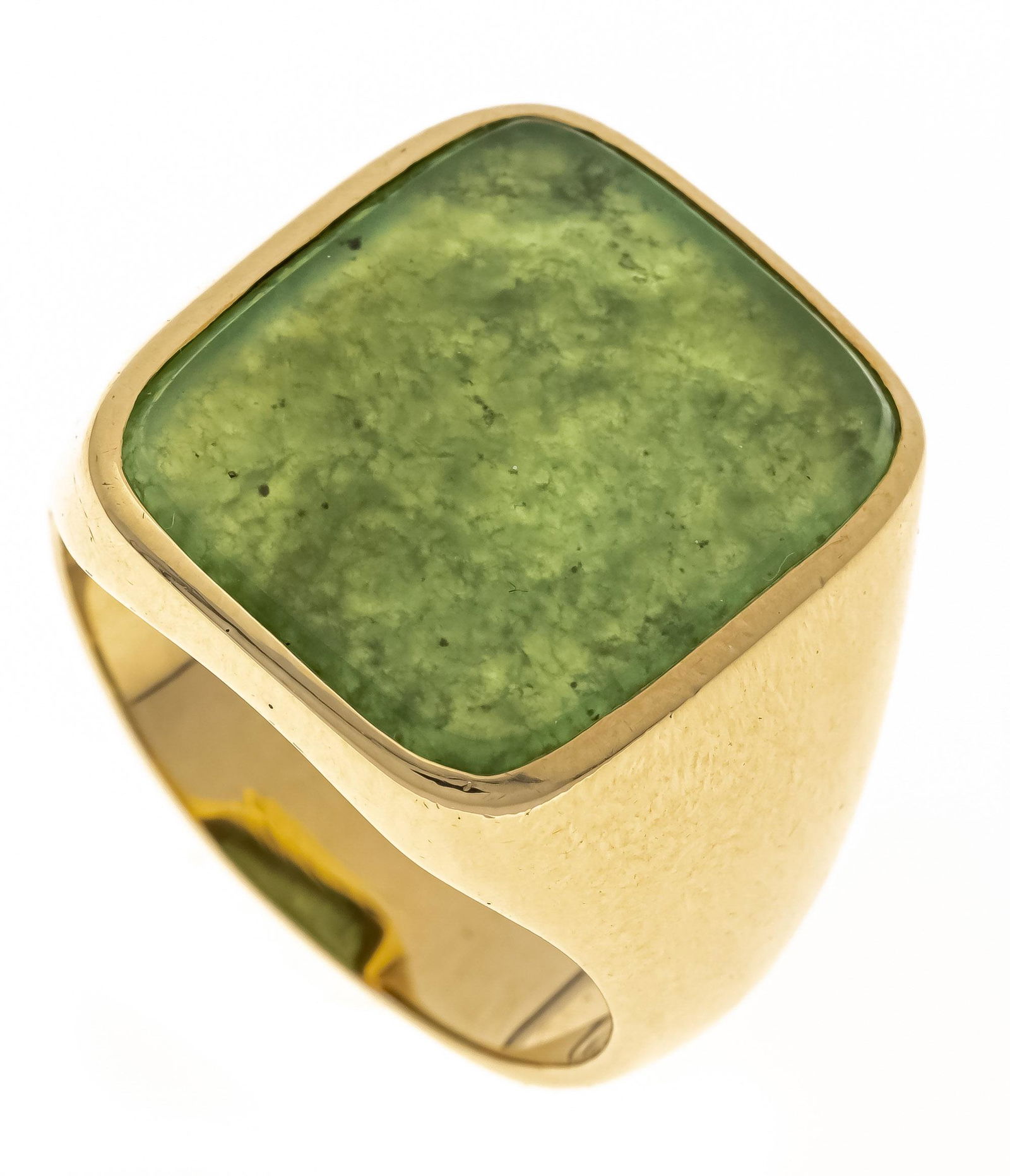 Jade men's ring GG 750/000 with a fine jade plate 20 x 17 mm, RG 70, 19,4 g (1 of 1)