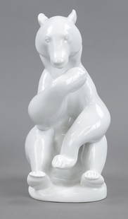 Sitting bear, Rosenthal, Selb-Ba: Sitting bear, Rosenthal, Selb-Bavaria, 1927, designed by Richard Scheibe (1879-1964), signed in triangular base, white, model no. K 721, h. 29 cm