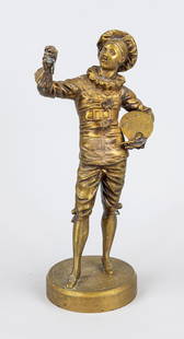 Adolphe Jean Lavergne (active ca.1863-1928), bronze sculpture of a painter with brush and palette,: Adolphe Jean Lavergne (active ca.1863-1928), bronze sculpture of a painter with brush and palette, bronze with remains of brown patina, brush on the palette burned off, signed in the round stand, h. 3