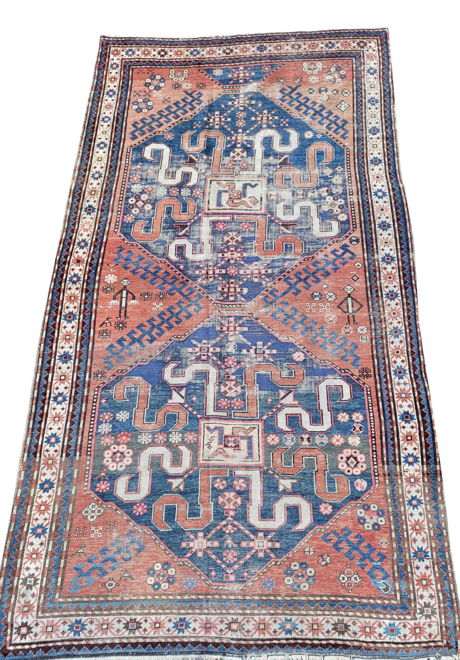 Carpet, Caucasus (Cloud band Kazak), low pile, heavily worn areas, fringes short, small repairs, 261 (1 of 1)