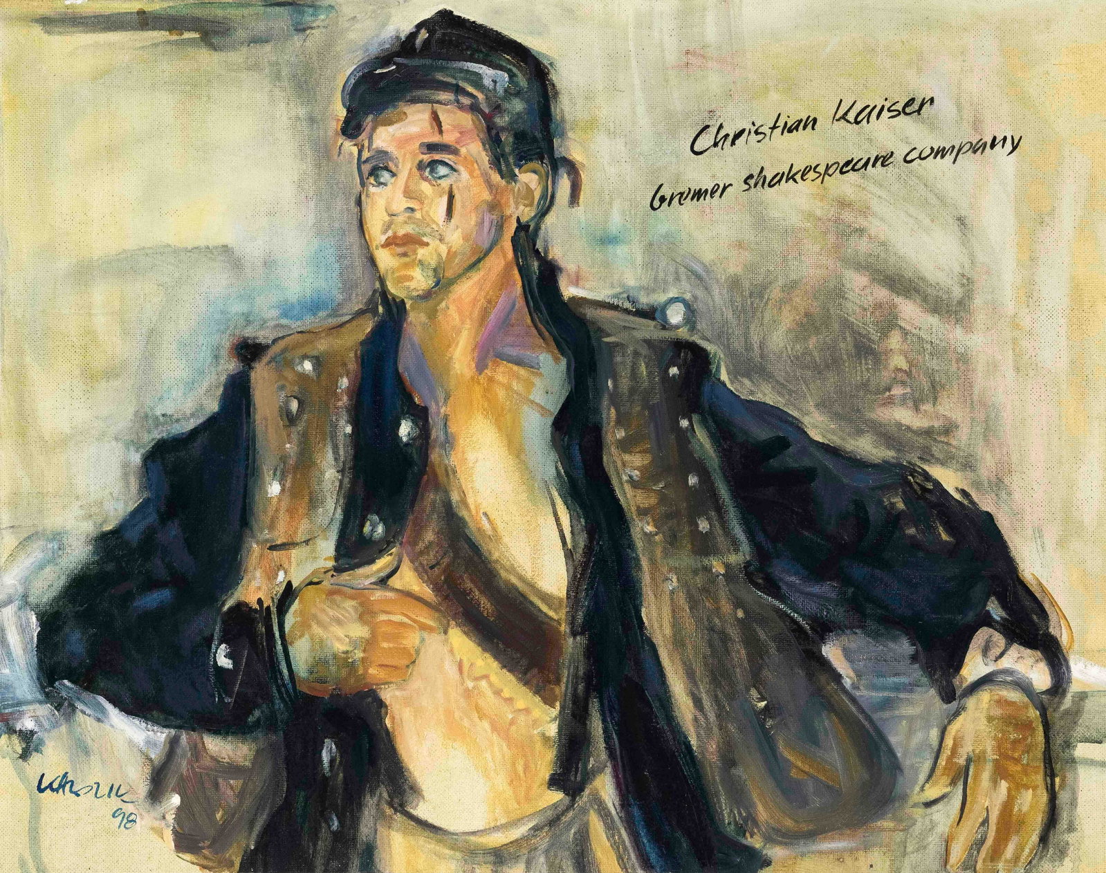 Kadzik, Gerd. 1929 Mannheim - lives and works in Affinghausen. Portrait of the actor Christian: Kadzik, Gerd. 1929 Mannheim - lives and works in Affinghausen. Portrait of the actor Christian Kaiser from the ensemble of the Bremen Shakespeare Company as a soldier oil / hard fiber, signed lower le