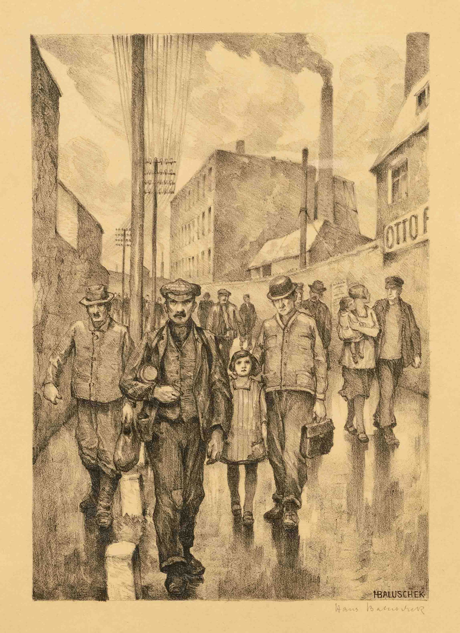 Hans Baluschek (1870-1935), ''Fabrikschluss'', lithograph, 1926, signed by hand lower right, (1 of 1)