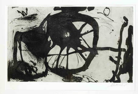Emil Schumacher (1912-1999), ''3/1991'', aquatint with drypoint on laid paper, signed lower right,: Emil Schumacher (1912-1999), ''3/1991'', aquatint with drypoint on laid paper, signed lower right, lower left number 20/50, WVZNr. 0/837, 44 x 73 cm (plate size), framed behind glass and passepartout