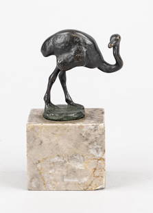 August Gaul (1869-1921), ''Vog: August Gaul (1869-1921), ''Vogel-StrauÃŸ'', small bronze sculpture from the so called small animal park of Gaul, dark patinated bronze on marble cuboid, signed ''GAUL'' in the stand, h.m. 9,5 cm