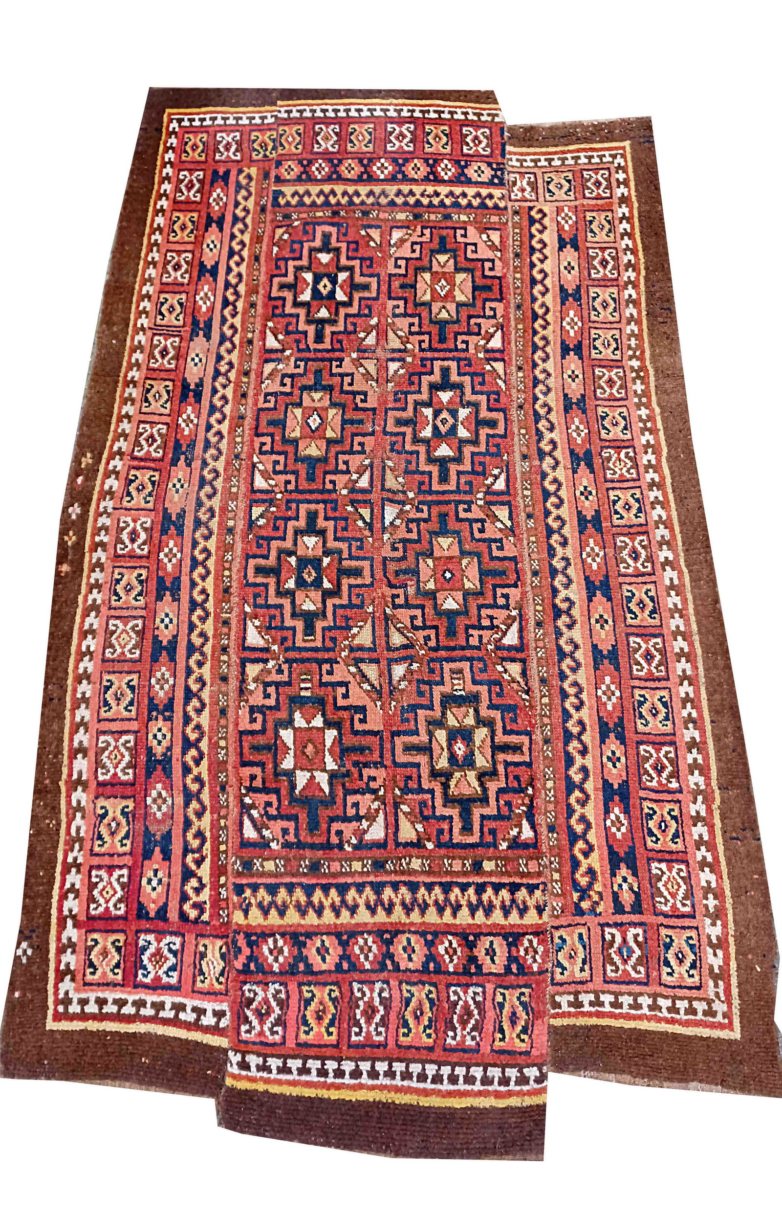 Carpet, Rug, Carpet, Central As: Carpet, Rug, Carpet, Central Asia, composed of 3 panels. More or less even pile with some slightly worn areas, some old repairs, fringes worn, 286 x 155 cm