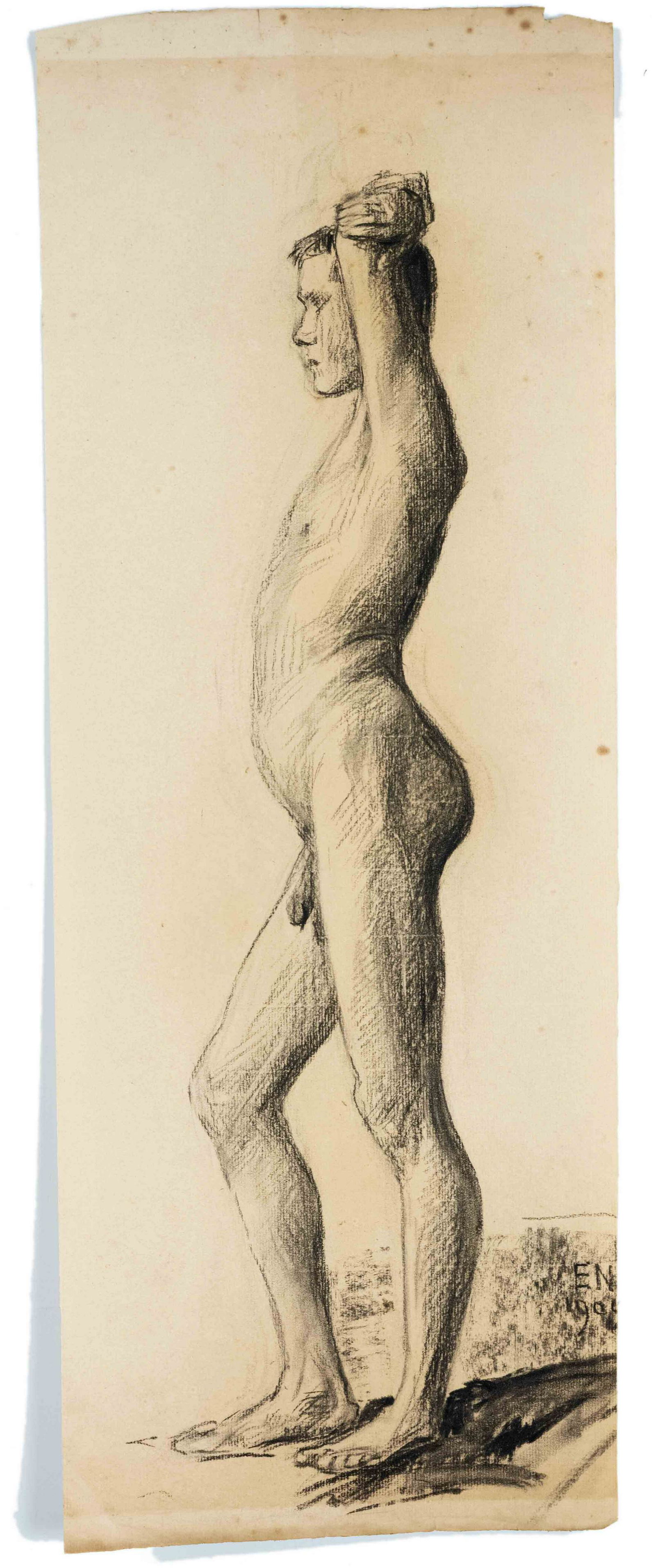 Erwin Nöbbe (1883-1948), group of 1: Erwin Nöbbe (1883-1948), group of 13 male nude studies, charcoal and red chalk on paper, except for one sheet all monogrammed a. dated c. 1907, up to 62 x 23 cm
