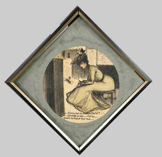 Louis Abel-Truchet (1857-1918), Fre: Louis Abel-Truchet (1857-1918), French painter of the Belle Époque, ''Alors, c'est ca l'costume Callot?...'', color lithograph, signed in stone, mounted behind round mount, stained, d. 21 cm, fra