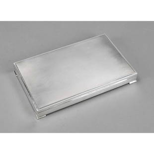 Rectangular cigarette box, Ger: Rectangular cigarette box, German, 20th century, maker's mark Gottlieb Kurz, SchwÃ¤bisch GmÃ¼nd, sterling silver 925/000, on 4 feet, straight form, smooth hinged hinged lid with engraved decoratio