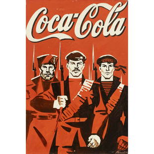 Igor Baskakov (*1965), Coca Cola, co: Igor Baskakov (*1965), Coca Cola, combination of capitalist advertising and communist propaganda, oil on canvas, signed lower right, rubbed, 90 x 60 cm