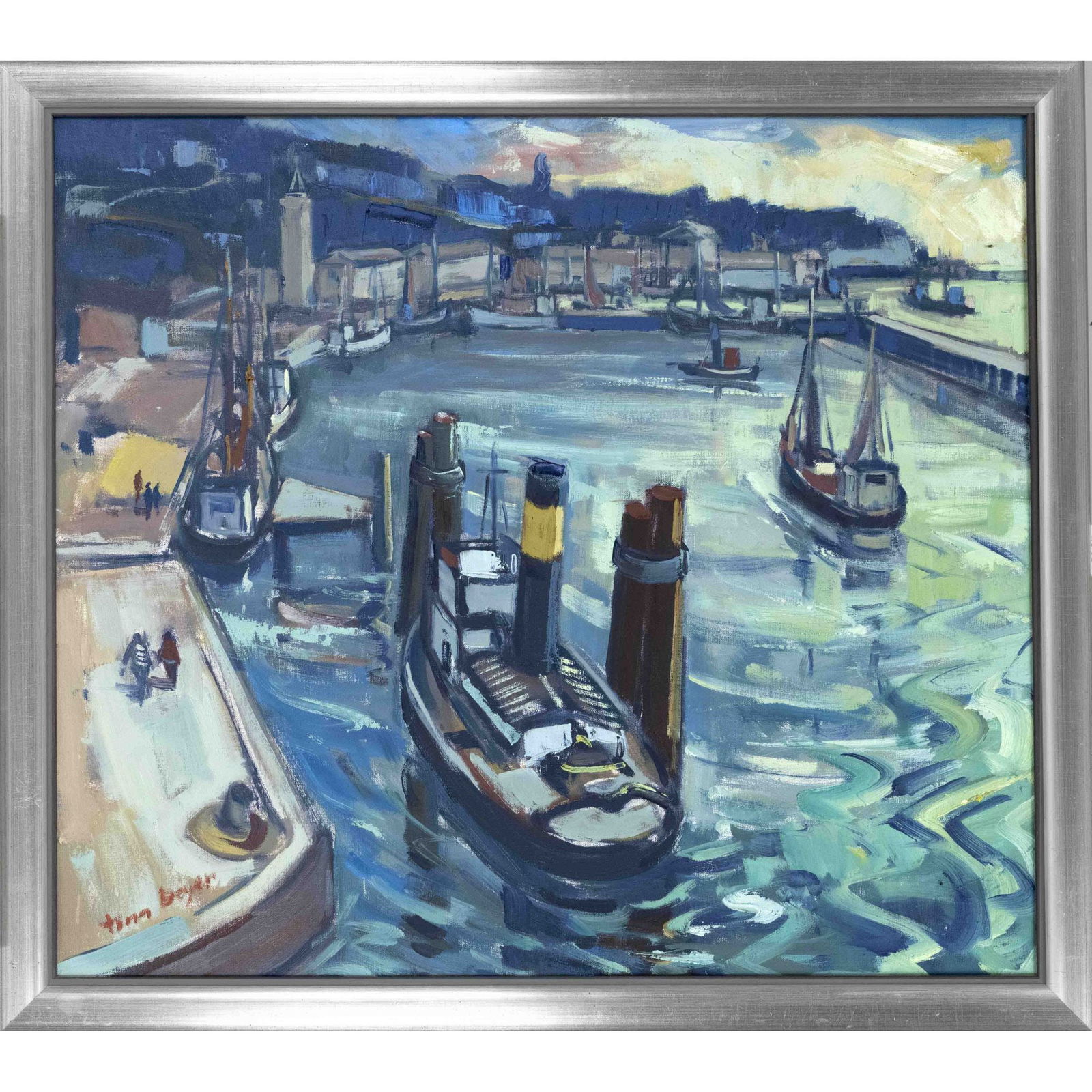 Tom Beyer (1907-1981), German: Tom Beyer (1907-1981), German painter, active in Stralsund and on RÃ¼gen. Was banned from exhibiting in 1935, from 1972 active as a professor at the Weissensee Art Academy. Port of Sassnitz, oil on