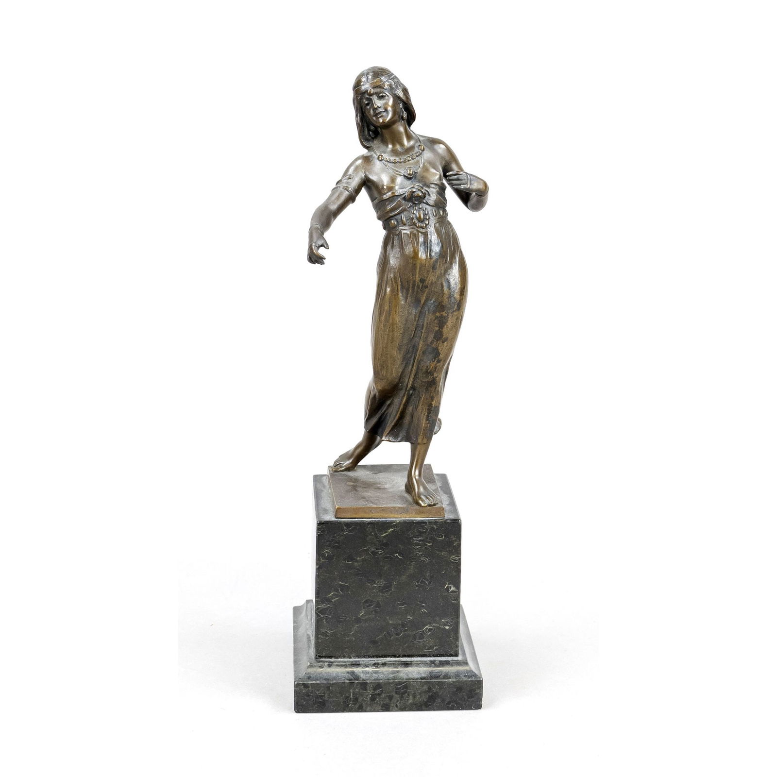 Gustav Schmidt-Cassel (1867-195: Gustav Schmidt-Cassel (1867-1954), Dancing Salome, patinated bronze on serpentine base, signed in the stand, overall h. 33.5 cm