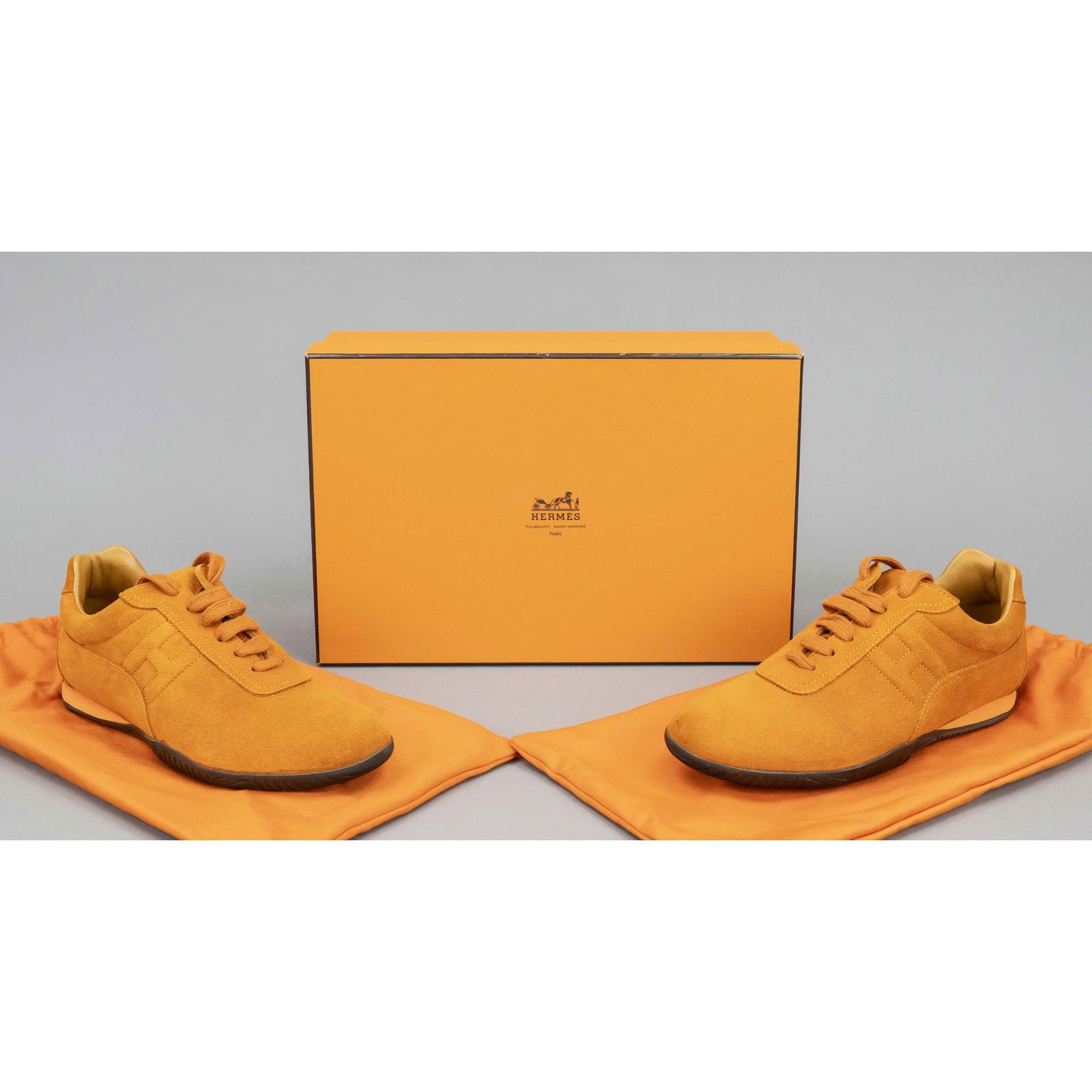 Hermes, Sneaker, Orange Suede And Auction