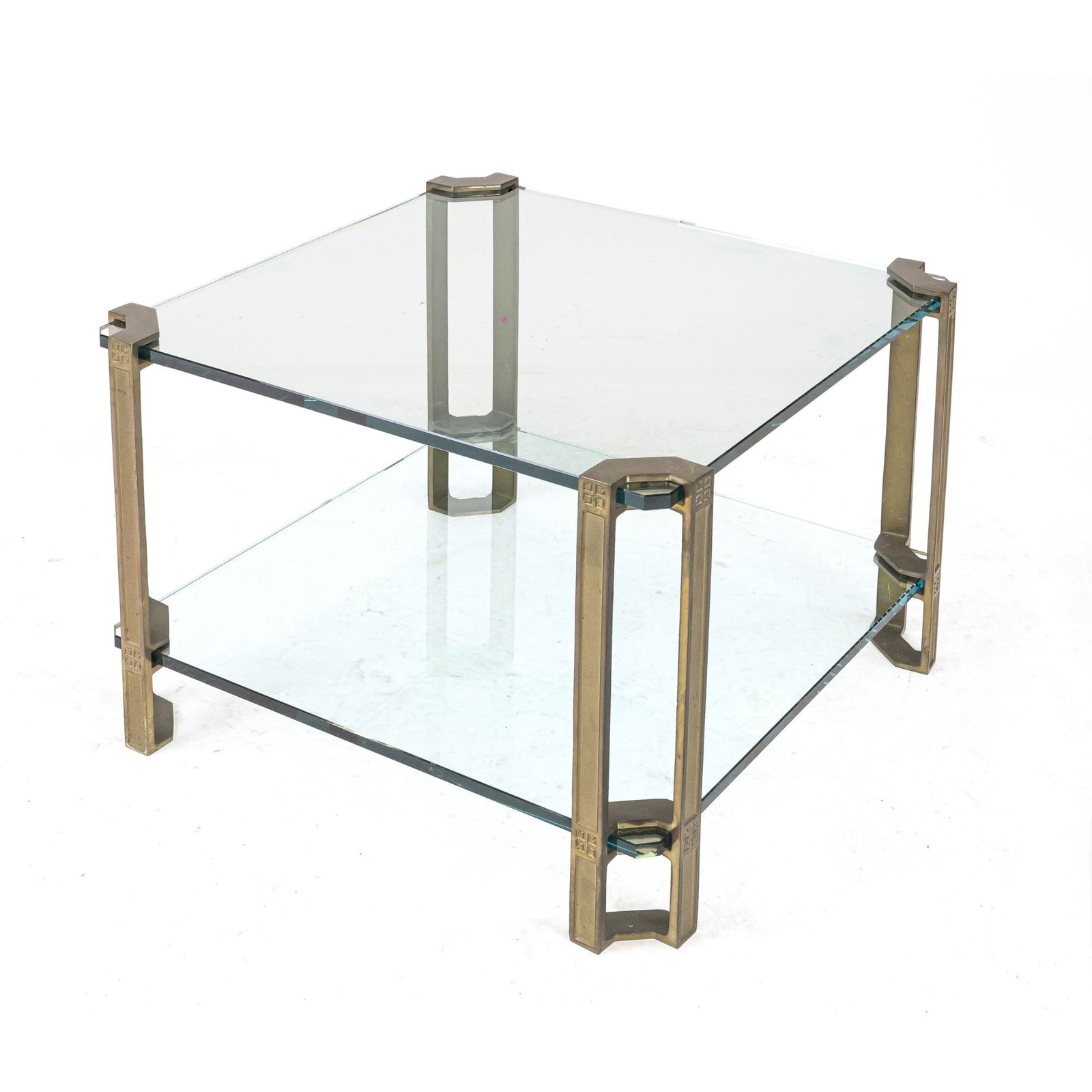 Table Peter Ghyczy, 2nd half 20th: Table Peter Ghyczy, 2nd half 20th century, brass and glass, h. 45 x 62 x 62 cm