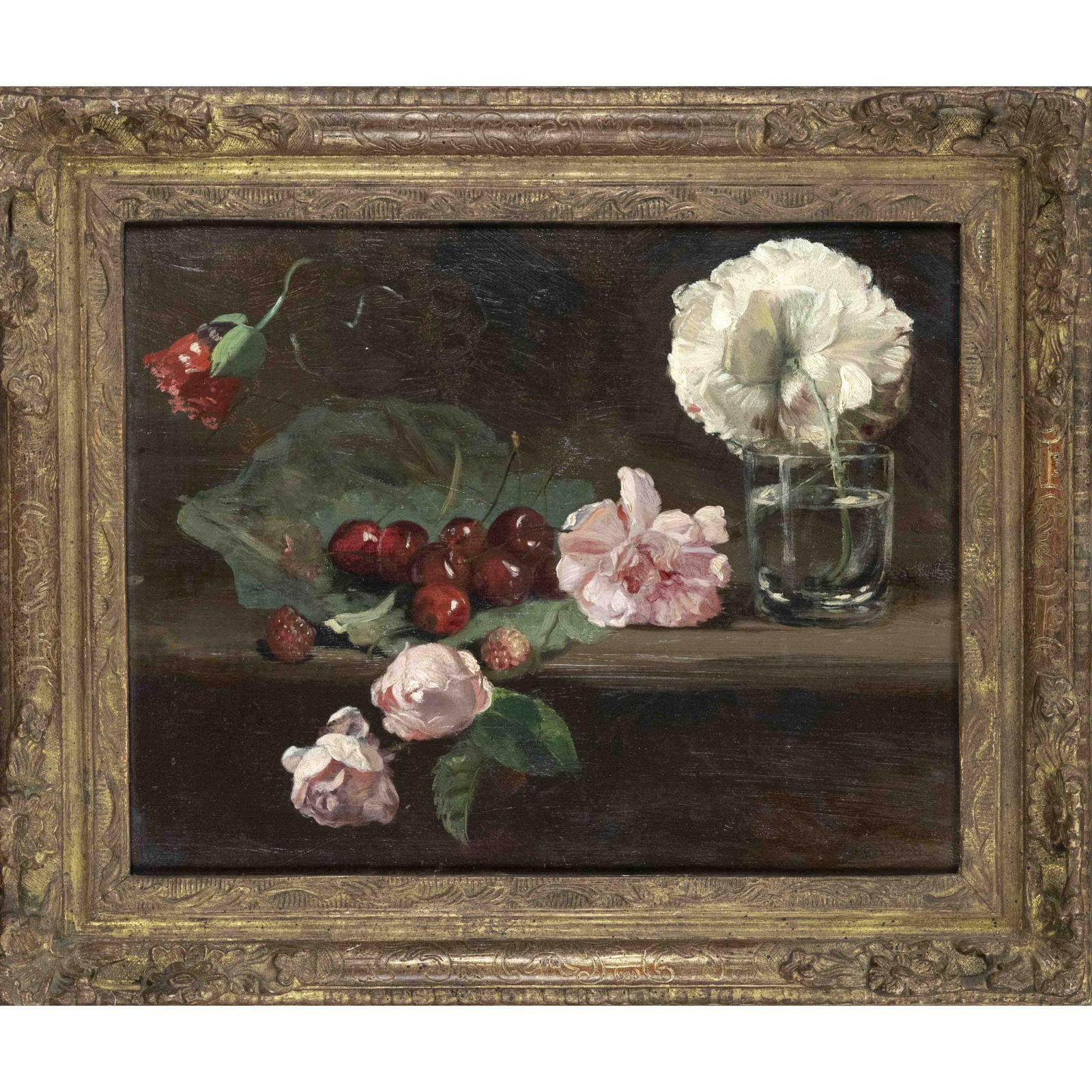 Philippe Rousseau (1816-1887),: Philippe Rousseau (1816-1887), French salon painter, Still life with cherries, oil on panel, signed lower right, 32.5 x 41.5 cm, framed 44 x 53 cm