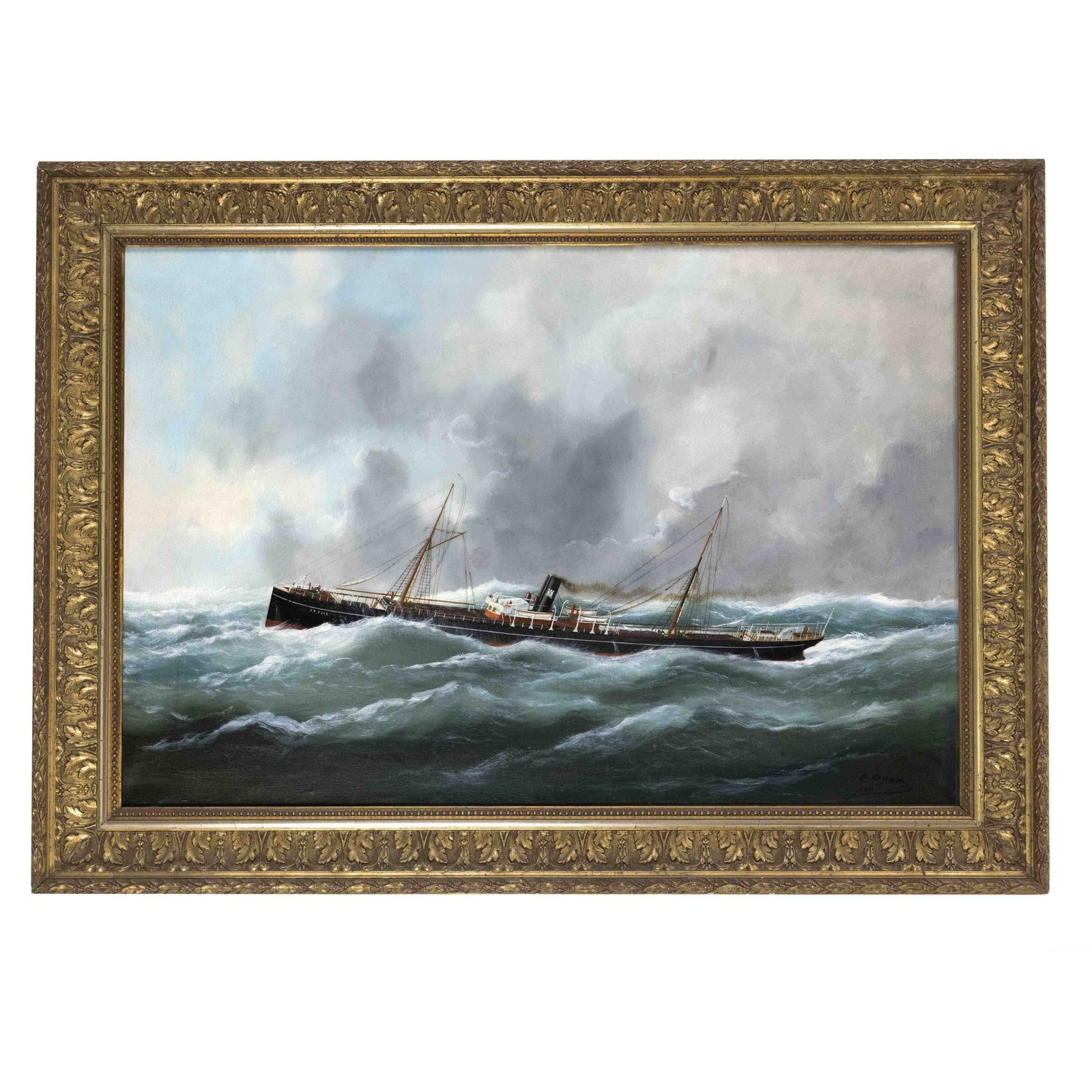 Marie-Edouard Adam (1847-1929): Marie-Edouard Adam (1847-1929) or Victor Charles Edouard Adam (1868-1938), Captain's painting of the English steamship Jessie, 1907, oil/canvas, signed and dated E. Adam 1907 lower right, 63 x 92 cm,