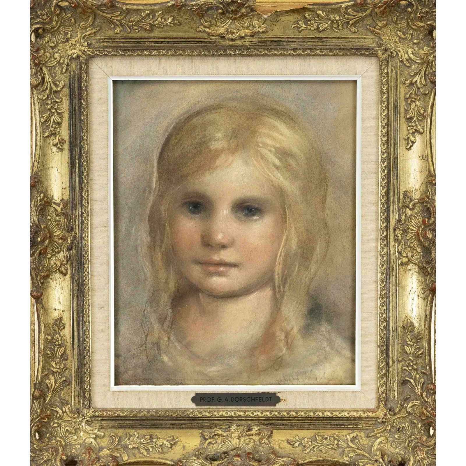 Georg Albert Dorschfeldt (1898-: Georg Albert Dorschfeldt (1898-1979), German flower painter and portraitist, pupil of Lovis Corinth, active in Berlin and the Allgäu, Portrait of a blonde girl, pastel, signed Dorschfeldt lower right