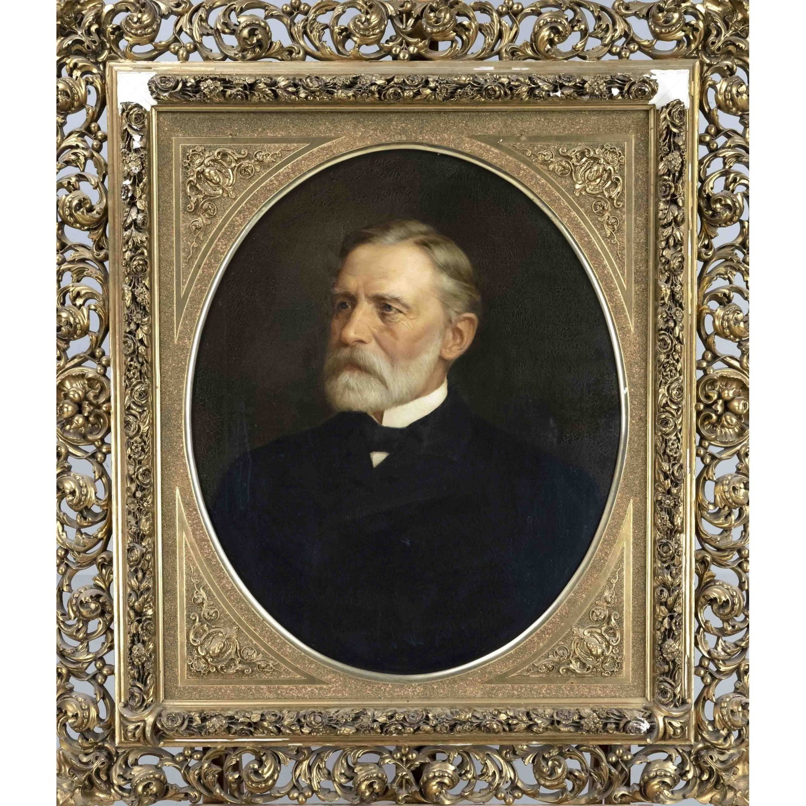 Vincze Kabáth (1852-?), Hungari: Vincze Kabáth (1852-?), Hungarian portrait painter, Portrait of a man in an oval, oil on canvas, signed and dated ''Kabáth V. 1896'' on the right margin, verso inscribed ''Albert Buhlers Halle a.d.S