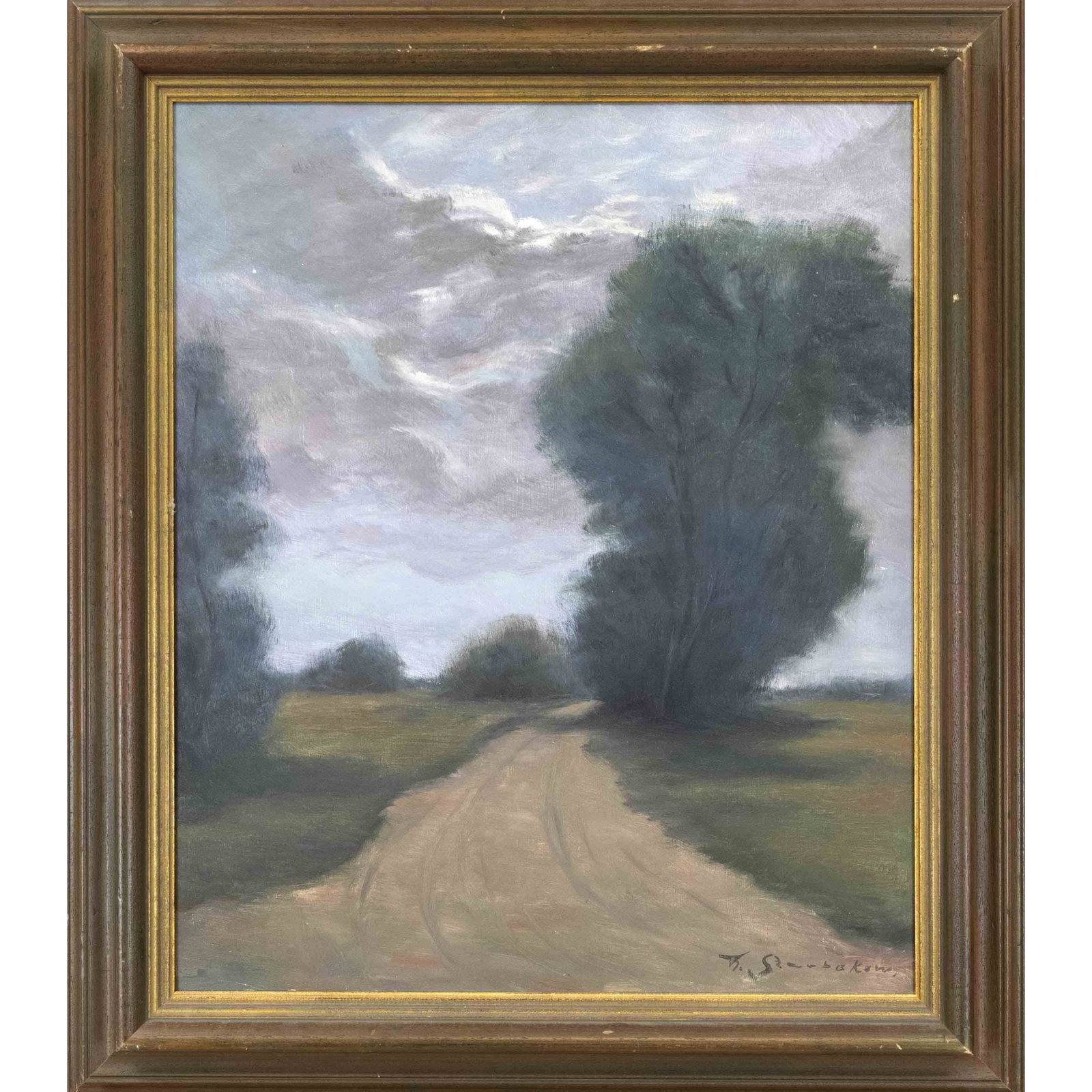 Fedor Szerbakow (1911-2009), Wo: Fedor Szerbakow (1911-2009), Worpswede landscape painter, pupil of Otto Modersohn, Weg ins Moor, oil/hard fiber, signed F. Szerbakow lower right, 60 x 50 cm, framed 73 x 63 cm