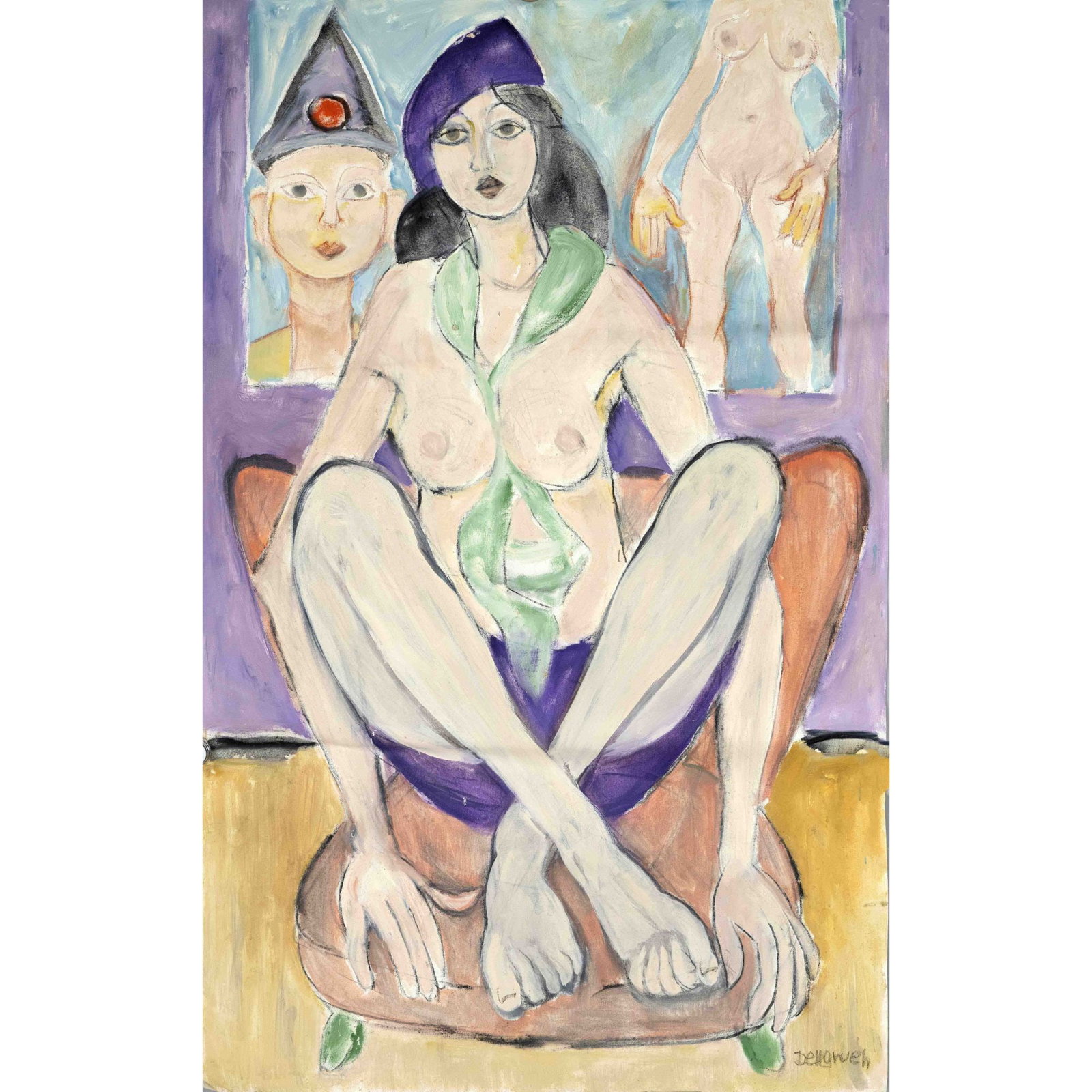 Franziskus Dellgruen (1901-1984: Franziskus Dellgruen (1901-1984), German painter a. graphic artist, studied under Sterl in Dresden a. under Slevogt in Berlin. Large female half nude, oil on canvas, (not mounted), signed lower right,