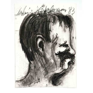 Antonius Höckelmann (1937-2000): Antonius Höckelmann (1937-2000), Self-portrait, charcoal on paper, signed and dated 1983 on top edge, 53 x 39 cm, mounted on cardboard, 70 x 50 cm