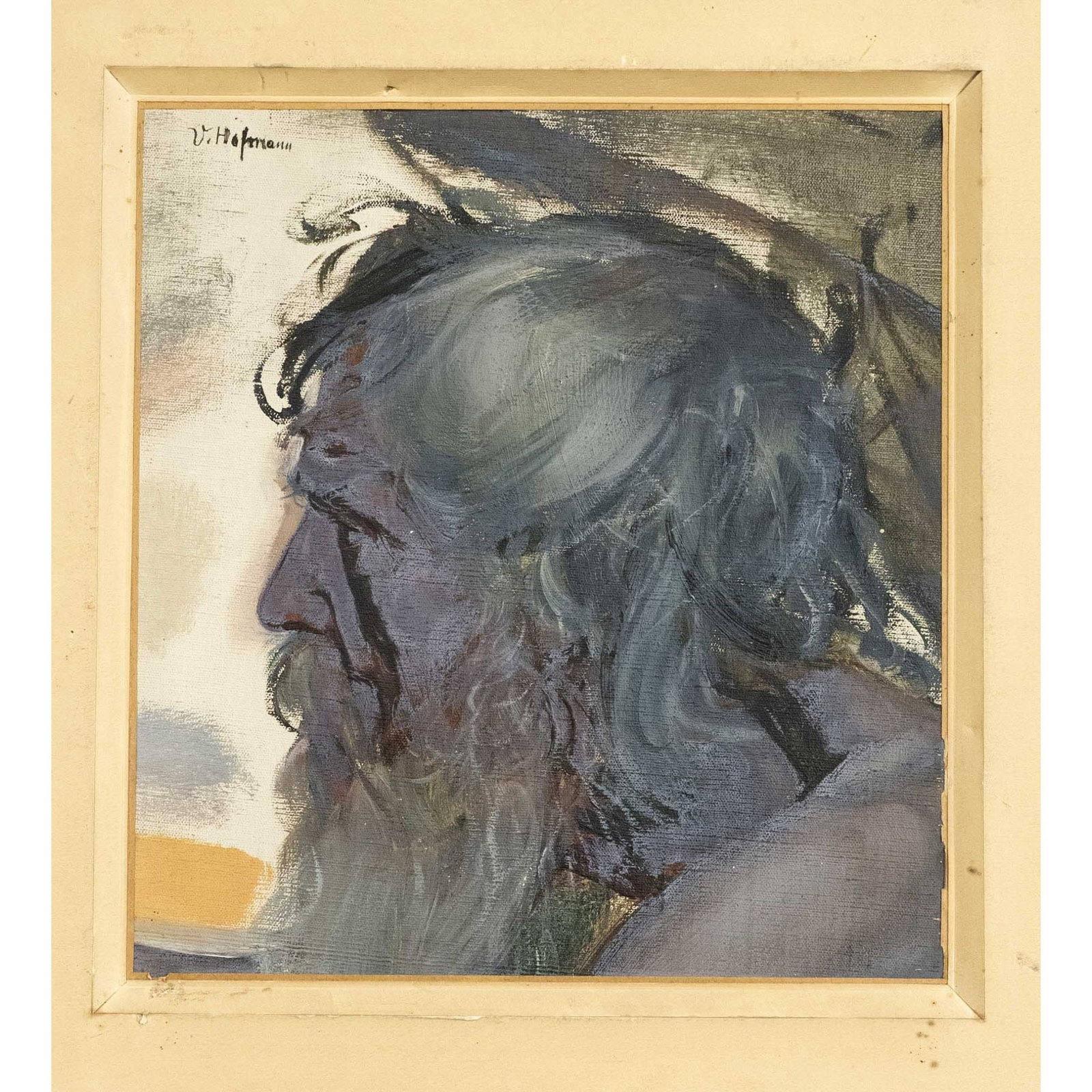 Vlastimil Hofmann (1881-1970),: Vlastimil Hofmann (1881-1970), Polish painter, born in the Czech Republic, he moved to Poland at the age of 8 and studied in Krakow from 1896. Portrait of an old man in profile in blue and violet tone