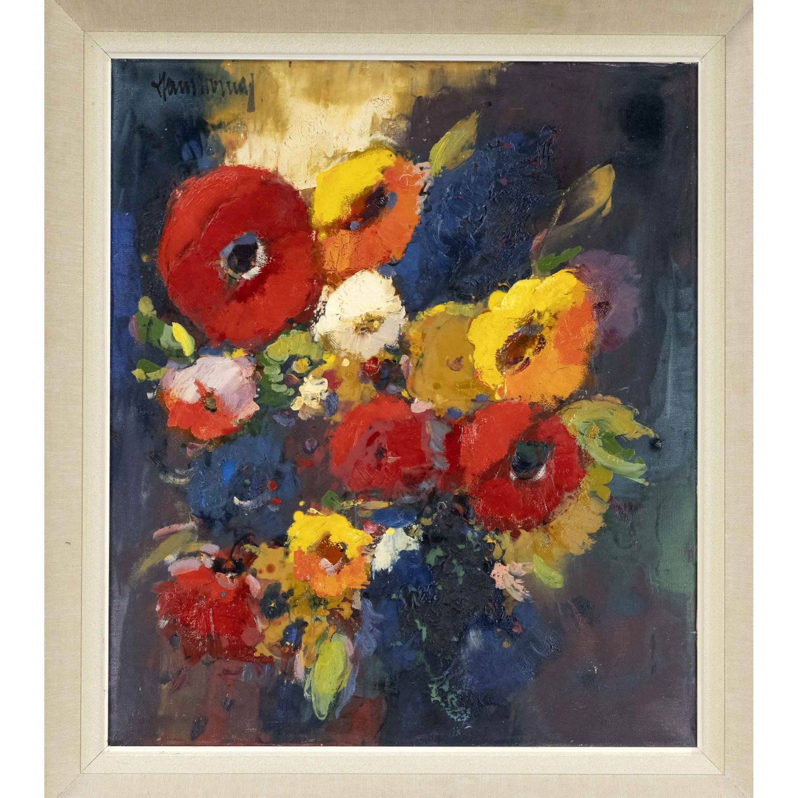 Hans Thomas, mid-20th century,: Hans Thomas, mid-20th century, Still life with flowers, oil on canvas, signed upper left, 70 x 60 cm, framed 83 x 73 cm