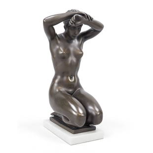 Arno Breker (1900-1991), Sinnende: Arno Breker (1900-1991), Sinnende, brown patinated bronze on marble plinth, signed on the side, numbered 8/999, and foundry mark ''Venturi Arte'', with certificate, rubbed, overall h. 38 cm