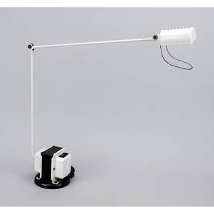 Design table lamp Daphine Tavolo,: Design table lamp Daphine Tavolo, Italy 20th century, manufacturer Lumina, design Tommaso Cimini. White lacquered metal, swivel arm, reflector rotatable 360 degrees. Function not tested Ca 40 x 50 x 1