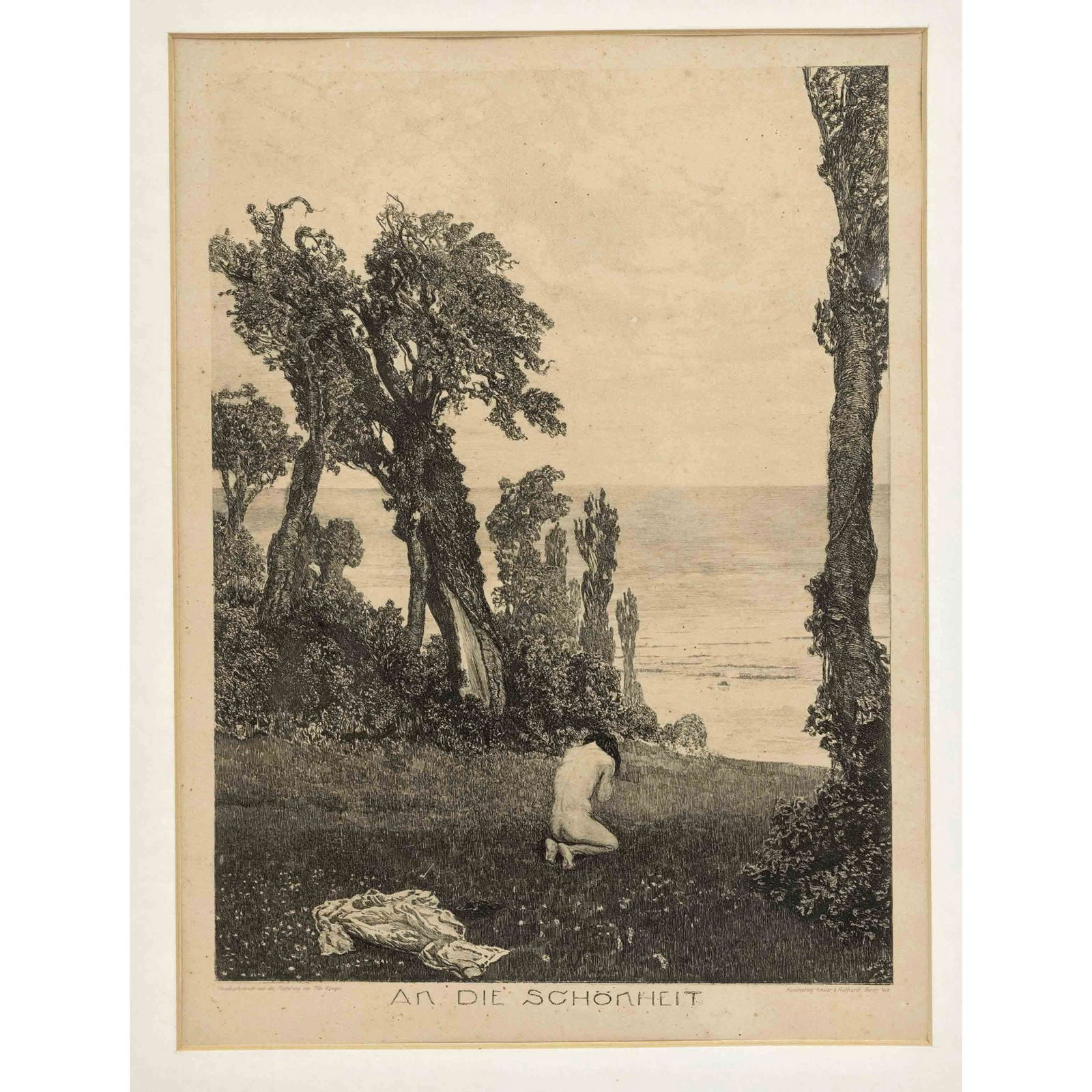 Max Klinger (1857-1920), ''An di: Max Klinger (1857-1920), ''An die Schönheit'', hand copperplate print after the etching by Max Klinger, Kunstverlag Amsler & Ruthardt, sheet 12 of the cycle ''Vom Tode Zweiter Teil'', slightly browne
