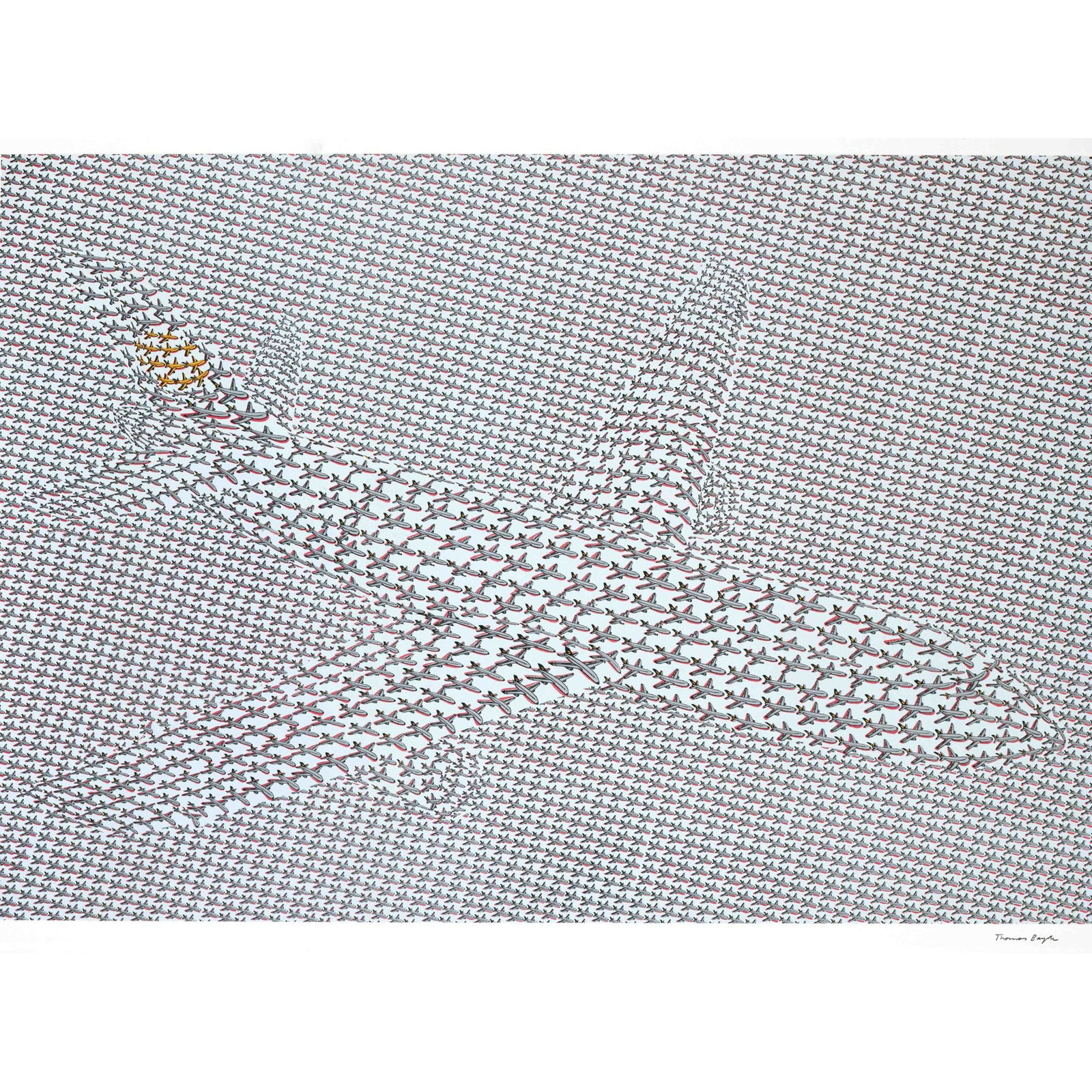 Thomas Bayrle (*1937), Flugzeug: Thomas Bayrle (*1937), Flugzeug (Airplane, 1980), color silkscreen with silver paint on firm wove paper, signed in black lower right, not numbered, slight traces of storage, sheet size 49 x 69.5 cm