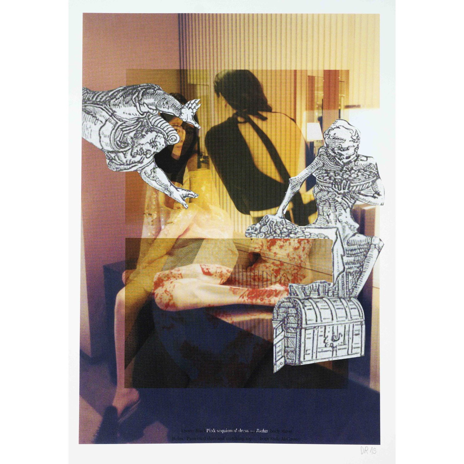 Daniel Richter (*1962), untitled: Daniel Richter (*1962), untitled (Pink sequinned dress - Rochas), color offset on firm wove paper, 2019, monogrammed ''DR'' and dated (20)19 in pencil lower right, typographically inscribed on verso,