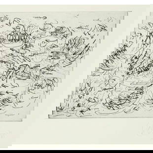 Tony Cragg (*1949), series of 6: Tony Cragg (*1949), series of 6 etchings on Zerkall laid paper, 1994, ''Dinge'', ''Herbst'', ''Current'', ''Das Neblige'', ''Wüste'' and ''Wessel'', each signed lower right, sheet dimensions 34 x 40