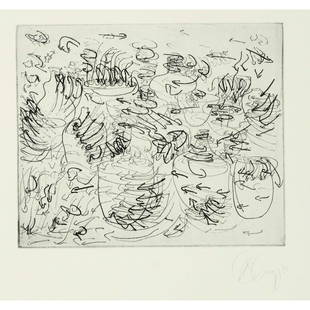 Tony Cragg (*1949), series of 6: Tony Cragg (*1949), series of 6 etchings on Zerkall laid paper, 1994, ''Dinge'', ''Herbst'', ''Current'', ''Das Neblige'', ''Wüste'' and ''Wessel'', each signed lower right, sheet dimensions 34 x 40