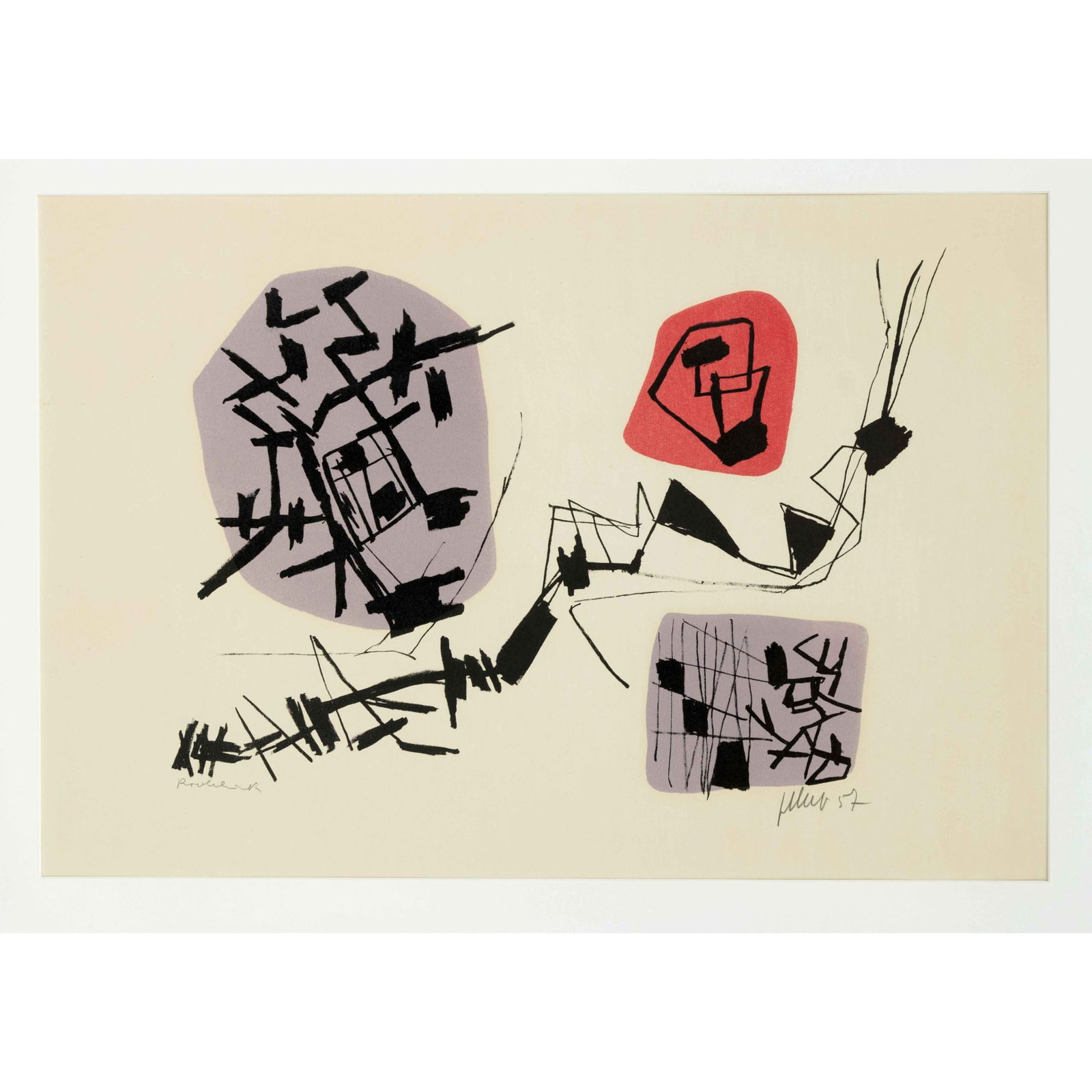 Fritz Winter (1905-1976), ''Farb: Fritz Winter (1905-1976), ''Farblithographie No. 8'', 1957, color lithograph, bottom left inscribed as proof, bottom right signed and dated (19)57, approx. 28 x 38 cm, framed behind glass and passepar