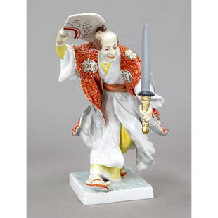 Dancing Samurai, Rosenthal, 1920s, desig: Dancing Samurai, Rosenthal, 1920s, designed by Richard Förster (1873 St. Petersburg - Munich 1956), 1920s, model no. 432, on a square base, polychrome painted, sword added, h. 21 cm