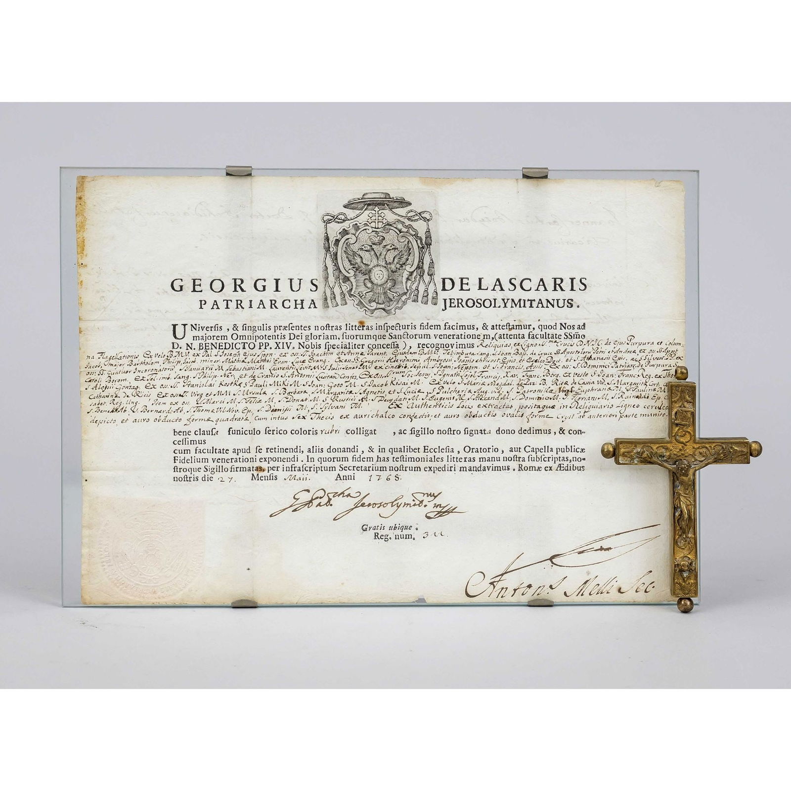 Reliquary cross with certificate, 18t (1 of 1)