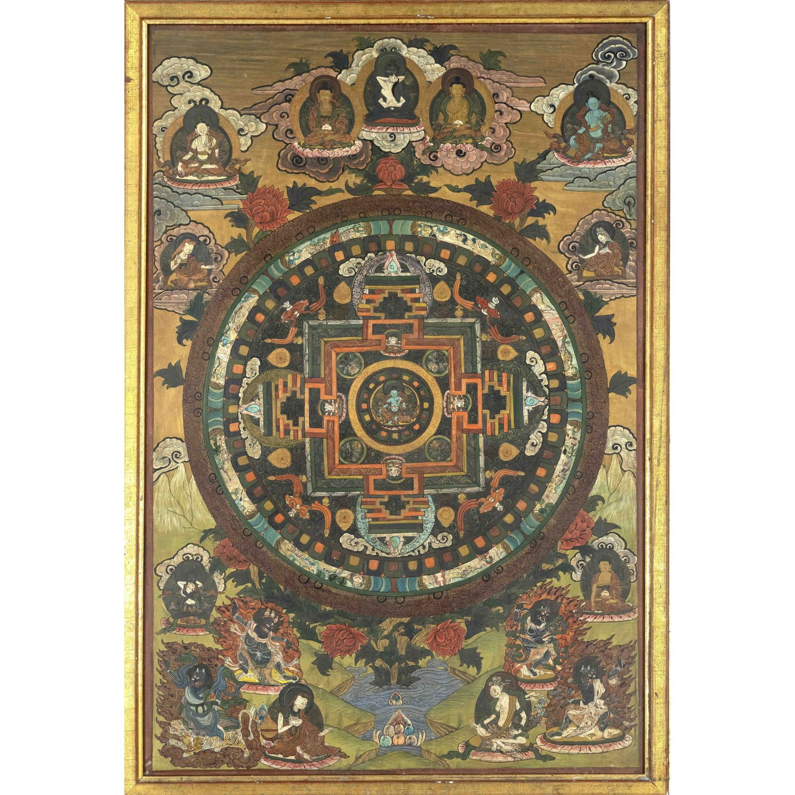 Thangka, Tibet 20th century, mounte: Thangka, Tibet 20th century, mounted and framed, polychrome tempera painting, slightly rubbed, 83 x 56 cm