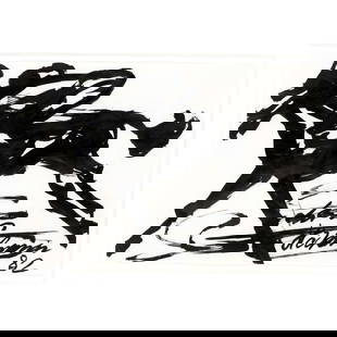 Antonius Höckelmann (1937-2000), Reiter: Antonius Höckelmann (1937-2000), Reiter, ink brush drawing on paper, signed by hand lower right and dated 1983, 21 x 29,5 cm, framed behind glass and passepartout 31 x 43 cm
