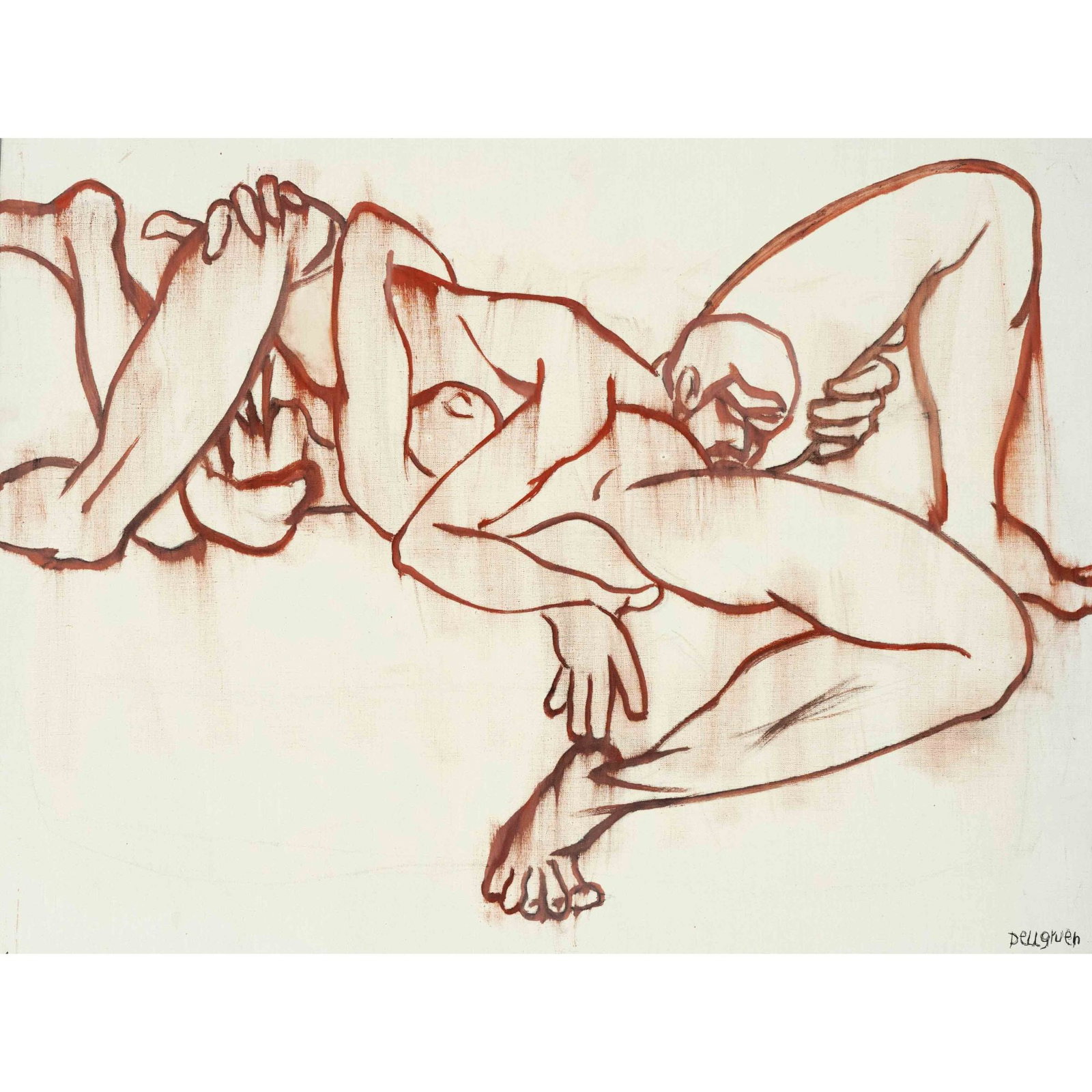 Franziskus Dellgruen (1901-1984), Germa: Franziskus Dellgruen (1901-1984), German painter a. graphic artist, studied under Sterl in Dresden a. under Slevogt in Berlin. LIebespaar, oil on canvas, (not mounted), signed lower right, verso estat