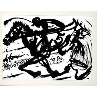 Antonius Höckelmann (1937-2000), Rider,: Antonius Höckelmann (1937-2000), Rider, ink brush drawing on paper, signed lower left, dated lower right 1983, 50 x 70 cm, mounted on cardboard, 60 x 80 cm