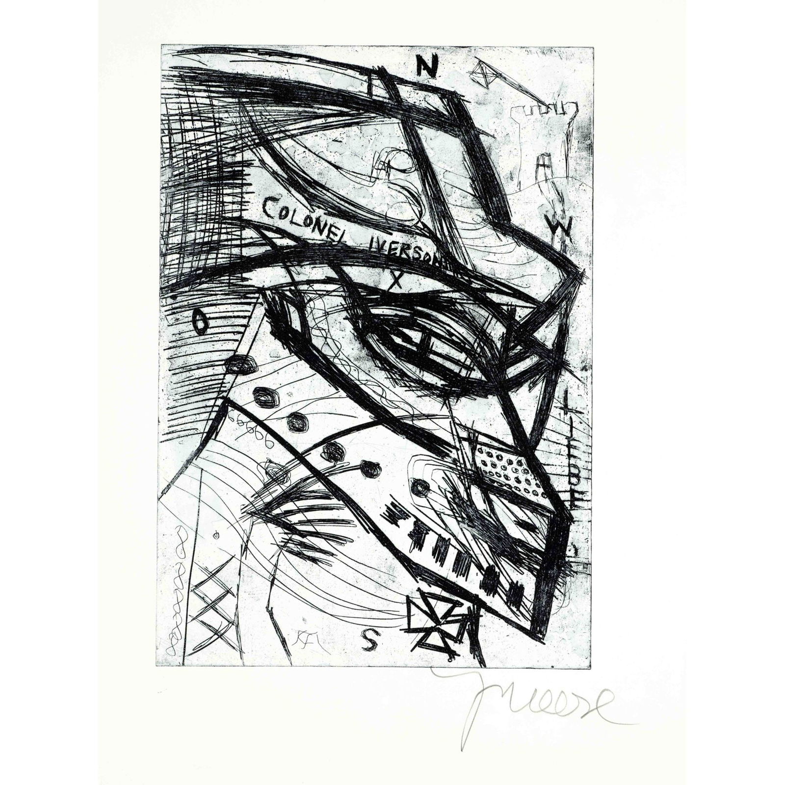 Jonathan Meese (*1970), "Colonel Iverso: Jonathan Meese (*1970), "Colonel Iverson", etching on laid paper for Griffelkunst 2006, signed and dated lower right, 50 x 35 cm, sheet size 57 x 76 cm