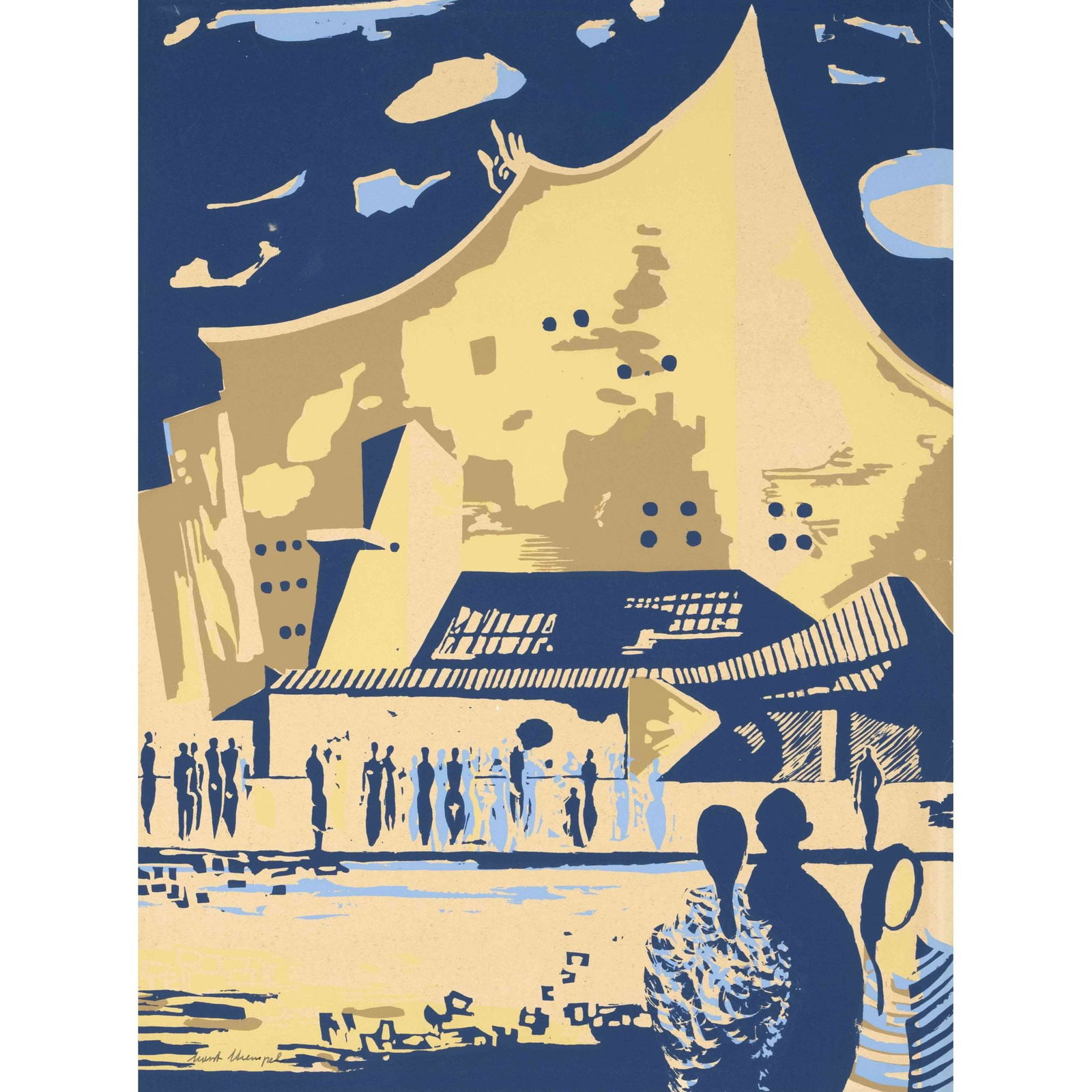 Horst Strempel (1904-1975), German pain: Horst Strempel (1904-1975), German painter a. graphic artist, studied in Breslau under Otto Mueller a. Oskar Moll as well as in Berlin under Karl Hofer. In front of the Berlin Philharmonic Hall, color