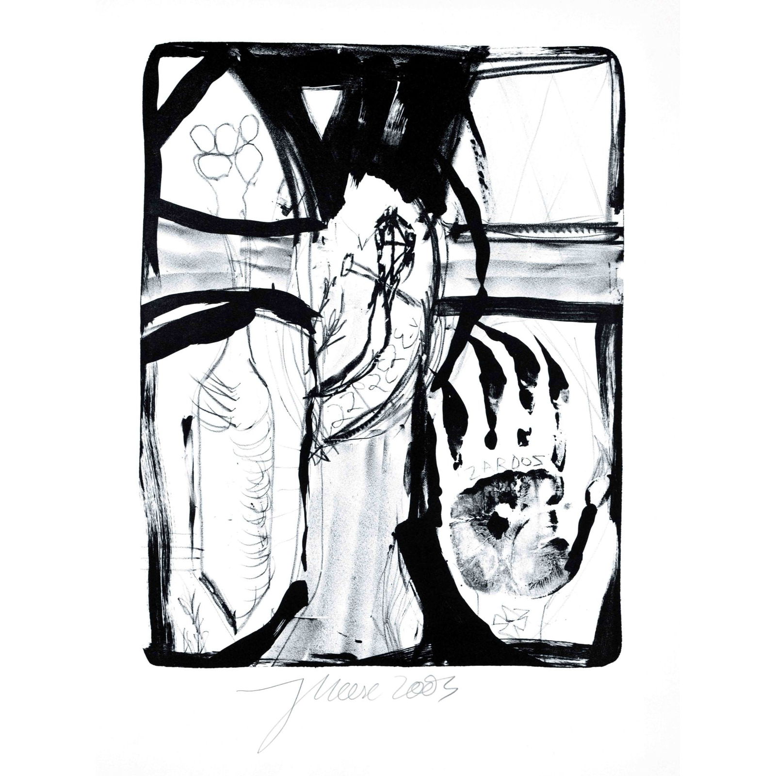 Jonathan Meese ("1970), "Die Erntegötti: Jonathan Meese ("1970), "Die Erntegöttin: später, Meuterei...", lithograph on paper, signed and dated 2003 at bottom center, 47.5 x 36.5 cm, sheet dimensions 65.5 x 50.5 cm