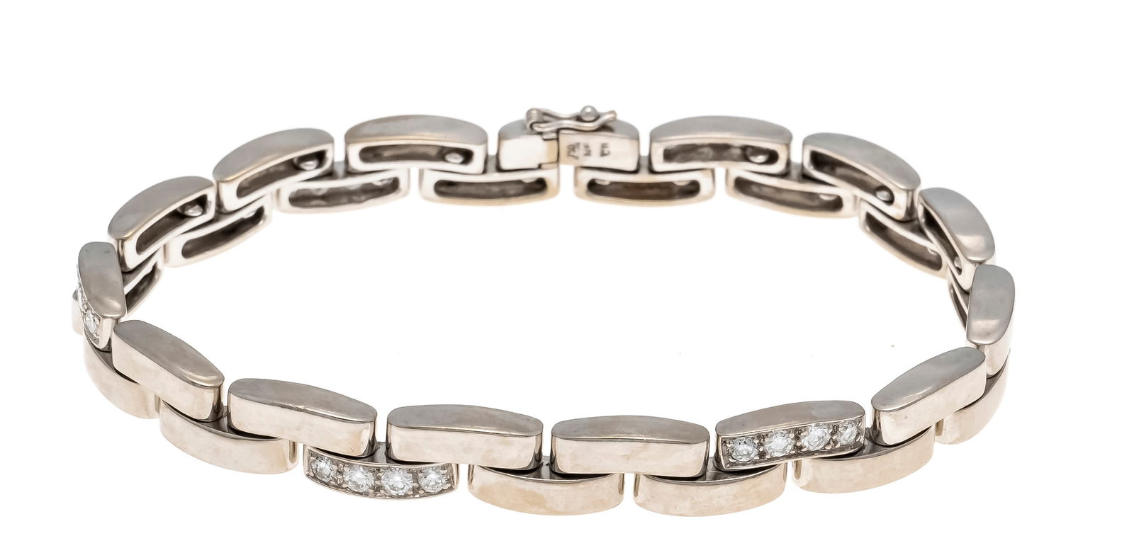 Carl Bucherer link bracelet WG 750/000: Carl Bucherer link bracelet WG 750/000 with 24 brilliant-cut diamonds, total 1.20 ct TW-W/VVS-VS, w. 7 mm, box clasp with SI-eight, l. 18.3 cm, CB NF stamped, 29.8 g