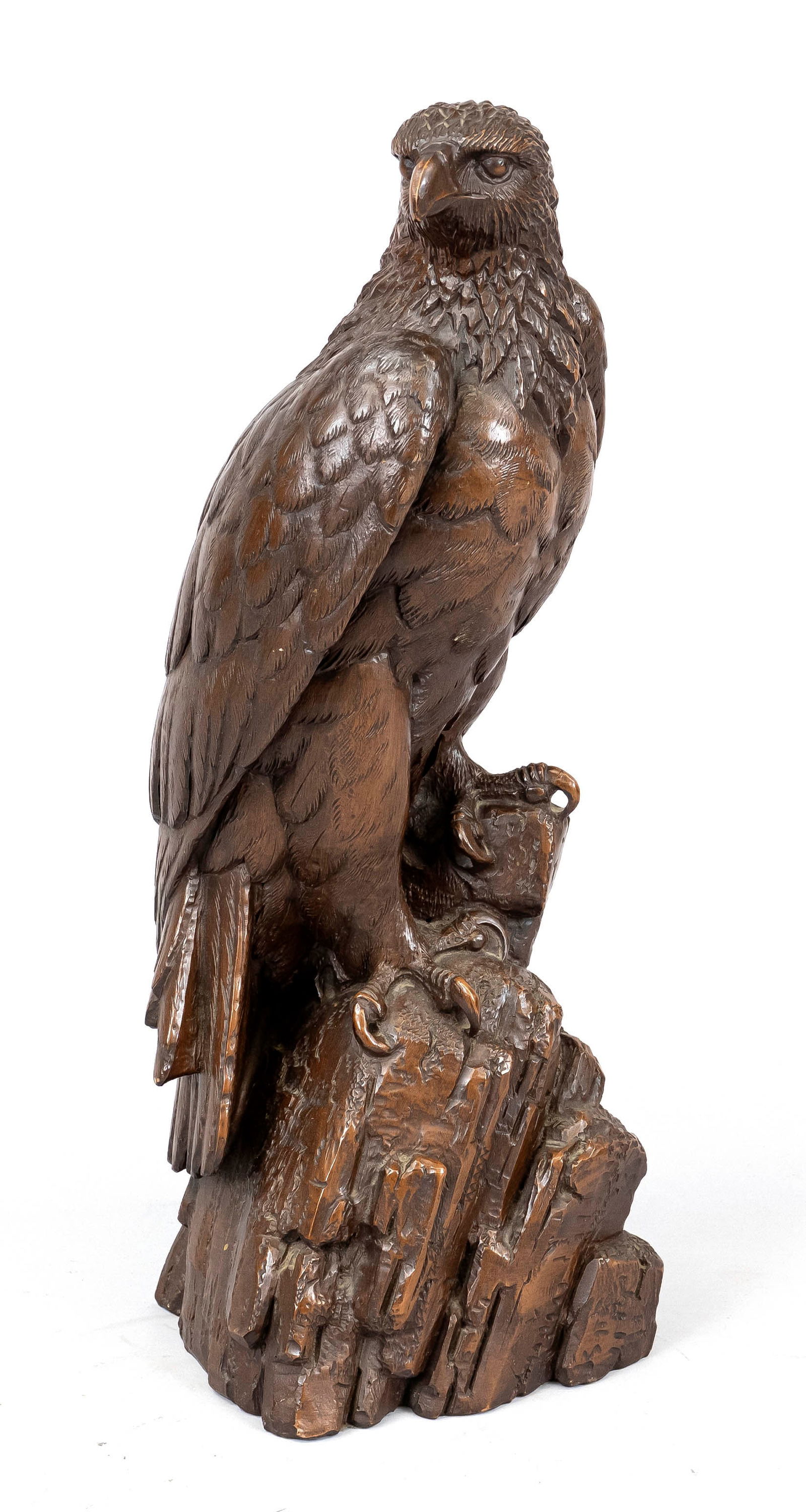 Unknown sculptor 1st half 20th century: Unknown sculptor 1st half 20th century, eagle, wood-colored papier-mâché/cast sculpture, inscribed ''Red Mill'', bumped, h. 53 cm